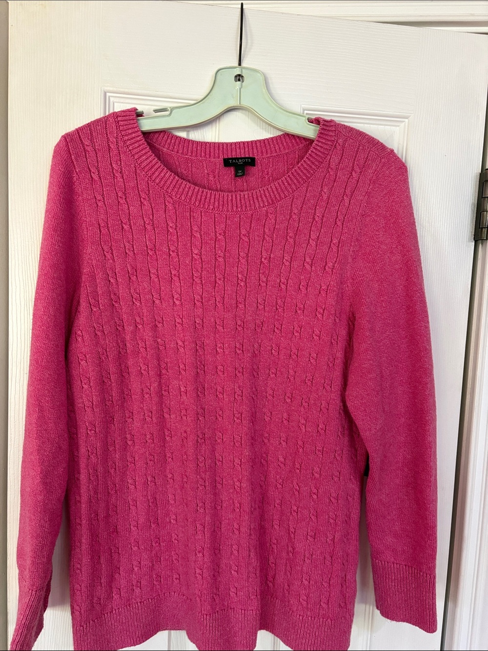 Talbots Bright Pink Cable Knit Crewneck Sweater